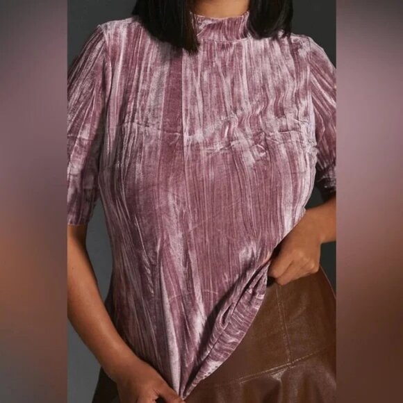 Pilcro Velveteen Mock Neck Top Size Small - Picture 2 of 7